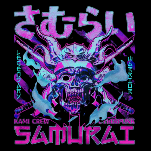 Vivid cyberpunk samurai mask design in purple and blue