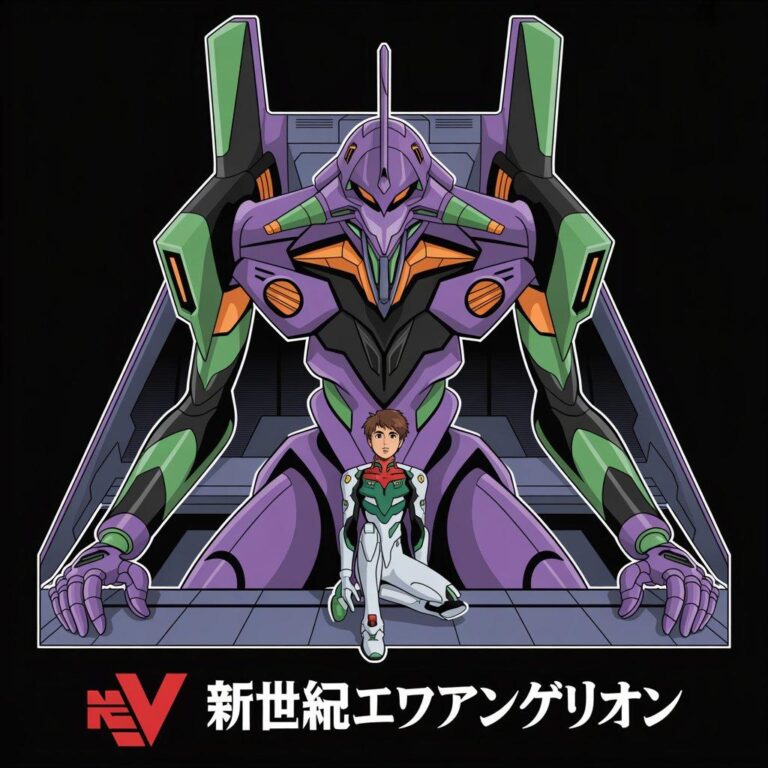 Original Neon Genesis Evangelion digital artwork featuring purple mecha and pilot design.