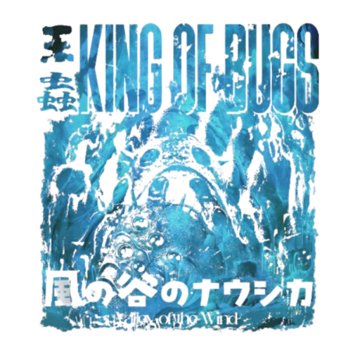 Abstract blue and white bug-themed design artwork for 'King of Bugs' T-shirt
