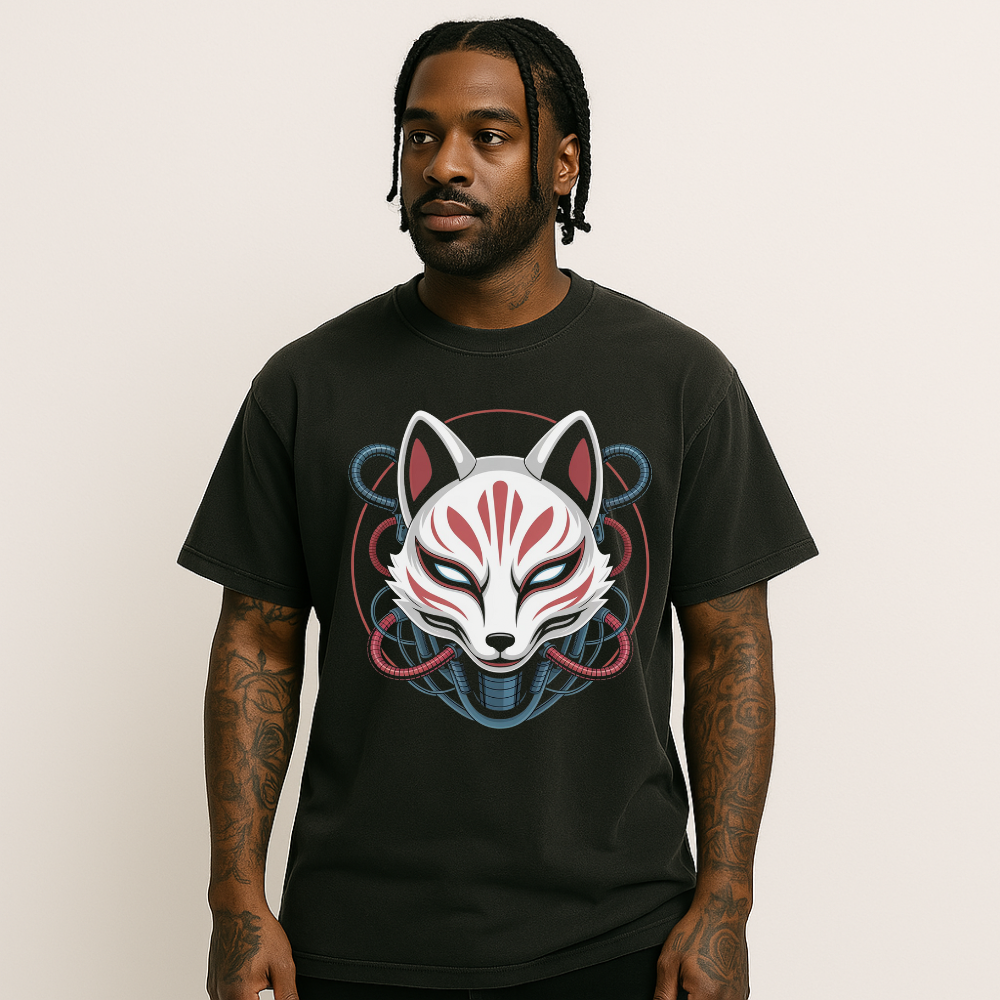 japanese kitsune mask cyberpunk shirt