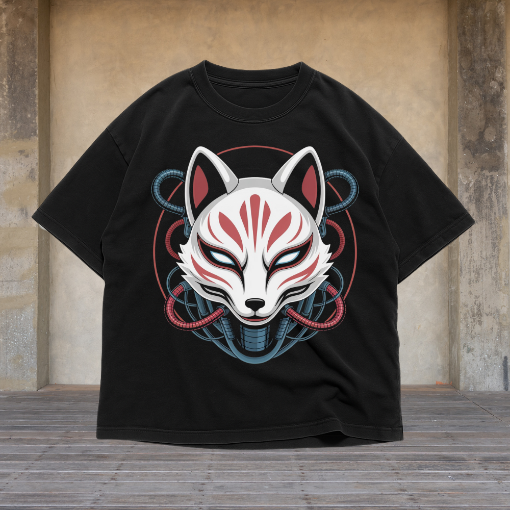 japanese kitsune mask cyberpunk shirt